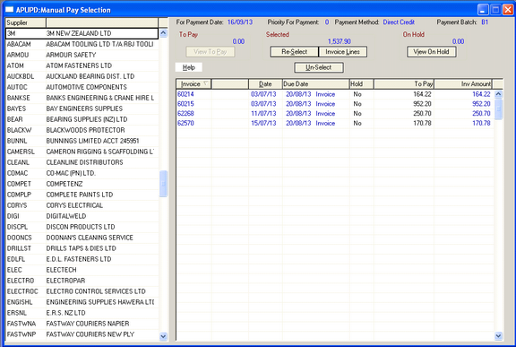 Wiz15 APUPD Manual Pay Select