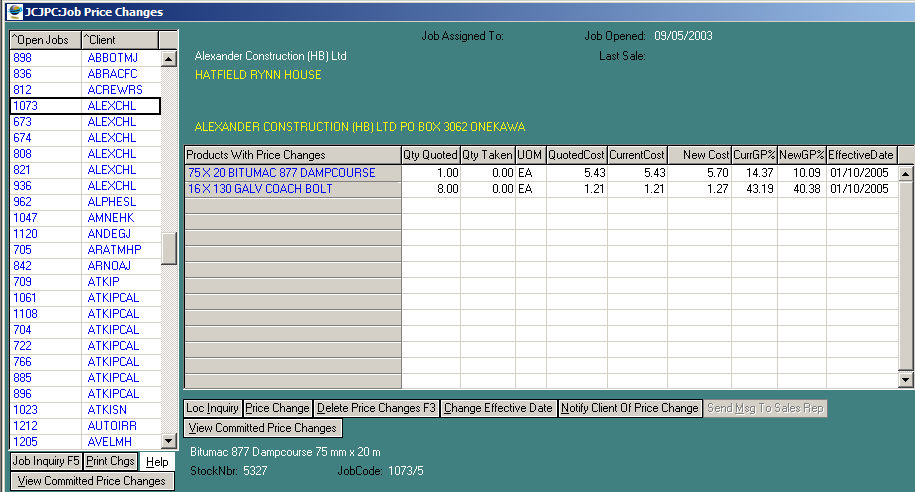 Job Price Changes1